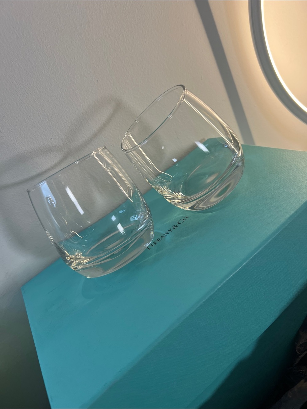 Clear Stemless Crystal Tumblers - Pair